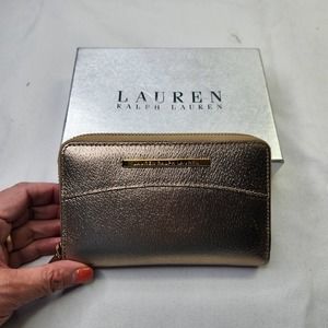 Lauren Ralph Lauren Thurlow Tech Zip Wallet New Gold Color